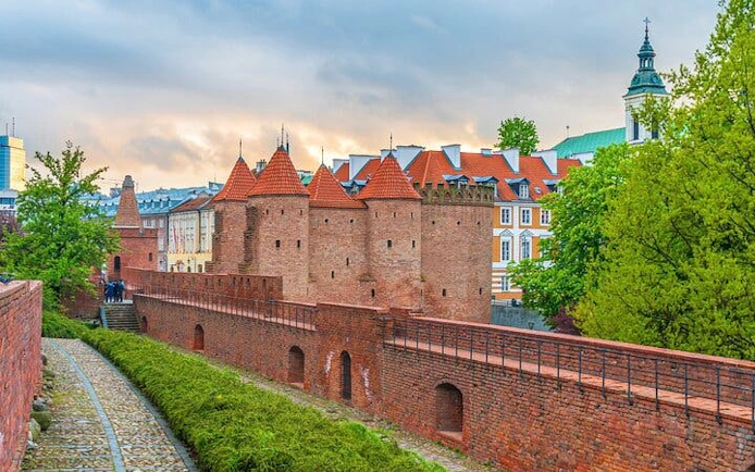 Warsaw Barbican along city walls on self-guided walking tour route.