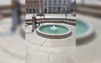 Fountain in Zagreb city square, part of self-guided walking tour on mobile app.