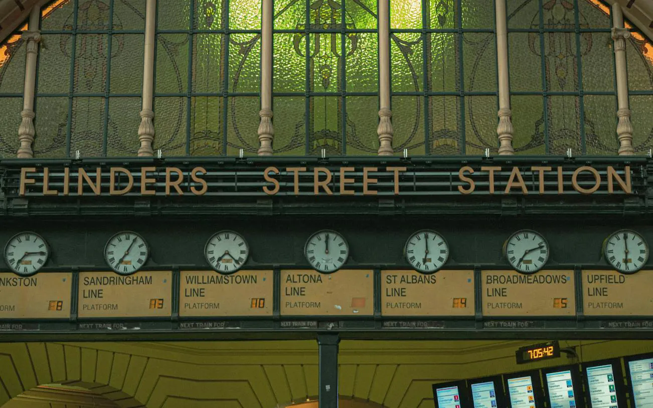 Flinders Street Station entrance with clocks, Melbourne Laneways and Arcades tour.