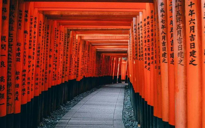 Torii gate pathway at Fushimi Inari Shrine, Kyoto, part of private 5-hour charter tour.