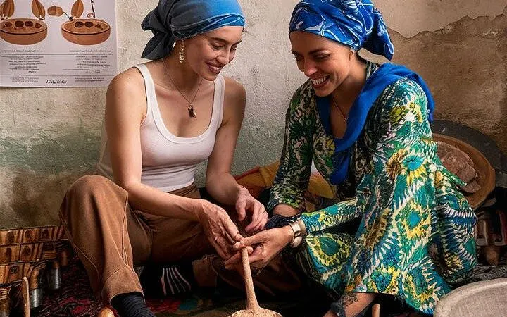 Local family teaching Moroccan cooking class in Essaouira, Marrakesh.