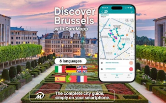 Brussels walking tour app with city map and multilingual options.