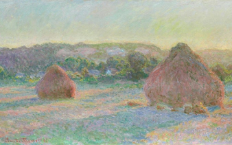 Seurat painting of haystacks at sunset, featured in the Art Institute of Chicago audio guide.