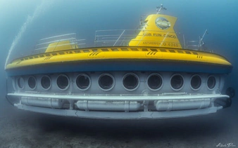 Submarine underwater during Tenerife tour with hotel pickup.
