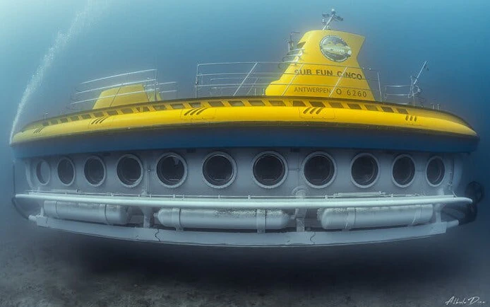 Submarine underwater during Tenerife tour with hotel pickup.