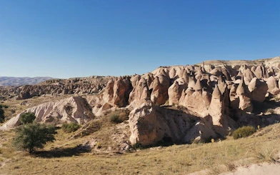 Cappadocia rock formations under clear sky during private trekking tour.
