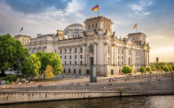 Reichstag building in Berlin during a self-guided walking tour on a mobile app.