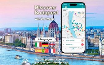 Budapest mobile app self-guided walking tour with city map and landmarks.