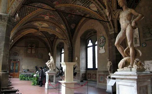 Bargello Museum interior with Renaissance sculptures, Florence.