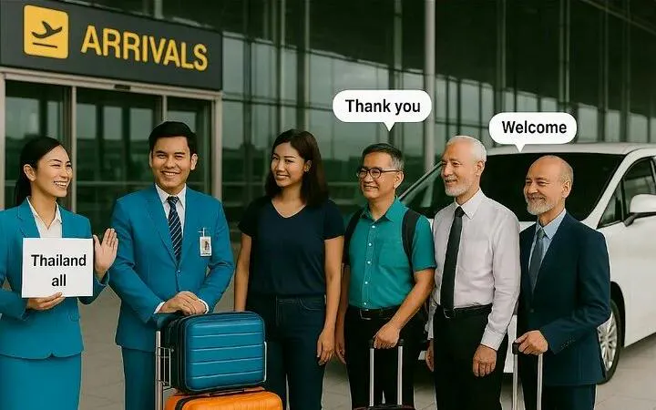 Phuket Airport staff assisting travelers with fast-track immigration service at arrivals.