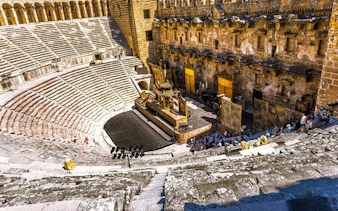 Aspendos Roman Theater in Antalya during a self-guided walking tour.