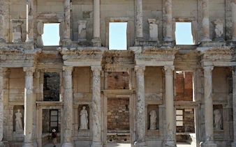 Ancient Library of Celsus facade in Ephesus, Turkey, part of a 2-day tour from Istanbul.