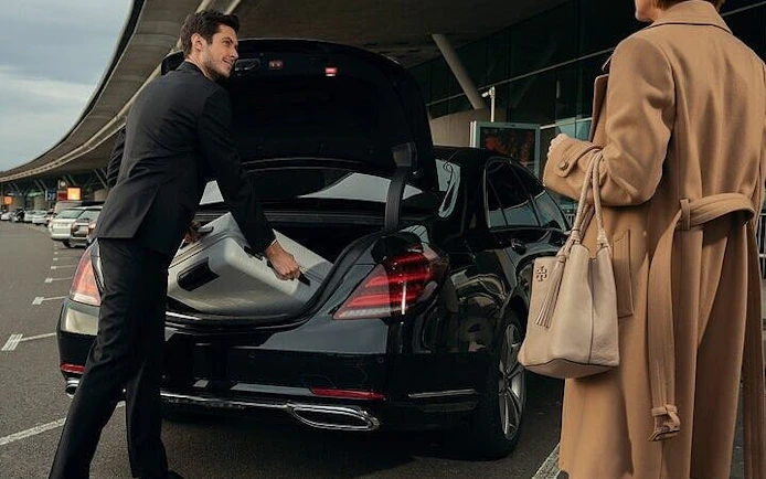 Chauffeur loading luggage into car trunk for private transfer between Agadir and Marrakesh.
