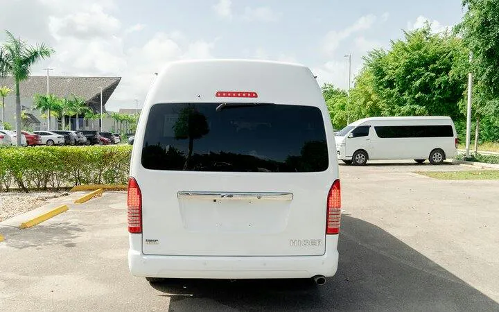 White van for Punta Cana private airport transfer in parking lot.