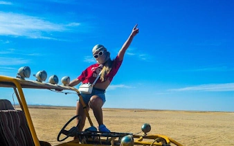 Buggy ride in Sharm El Sheikh desert during sunrise or sunset.