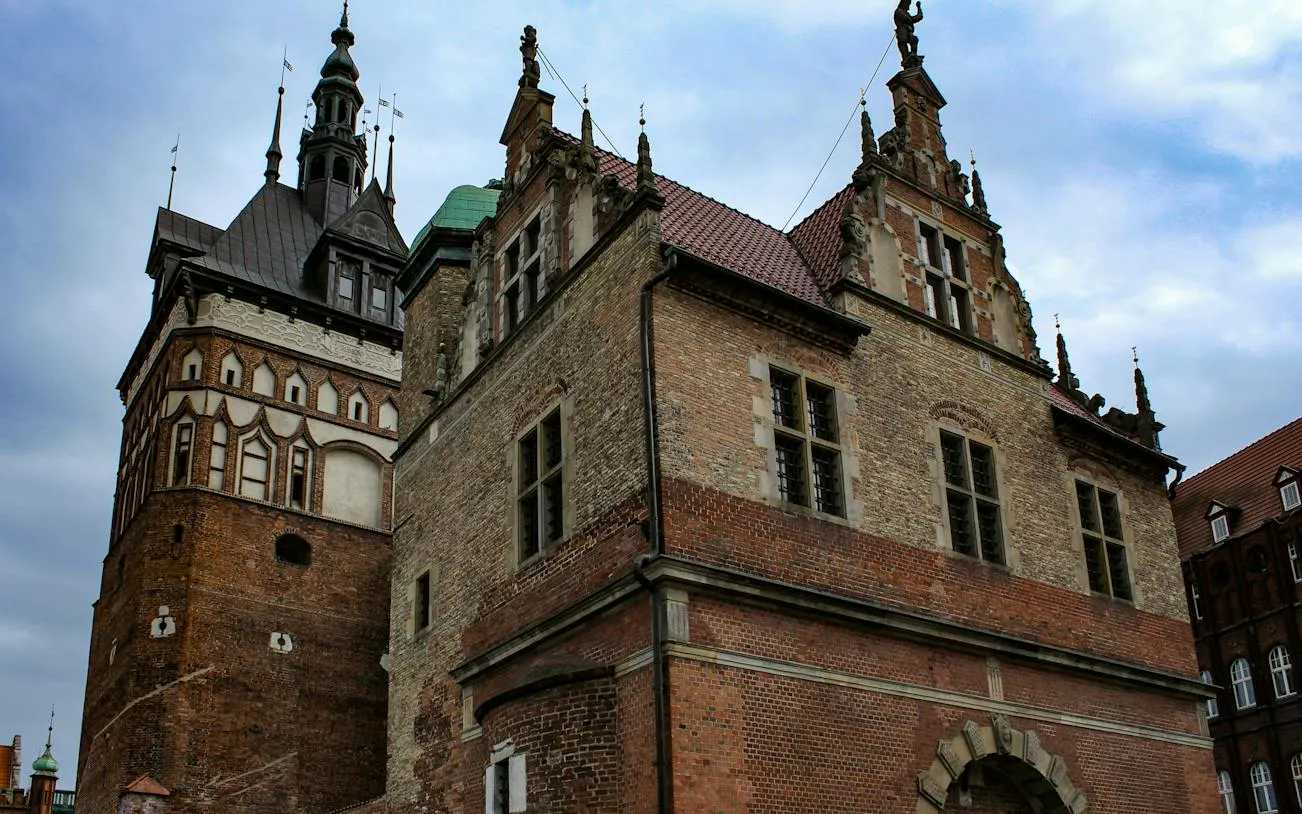 Gothic architecture of Gdansk Old Town building on self-guided audio walking tour.