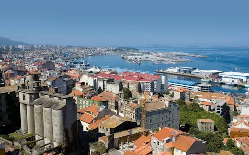 Vigo cityscape with harbor view, part of self-guided walking tour on mobile app.