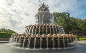 Pineapple Fountain in Charleston's Waterfront Park during self-guided city exploration game.