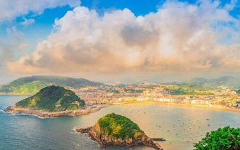 San Sebastian coastline with La Concha Bay and cityscape, view from Monte Igueldo.