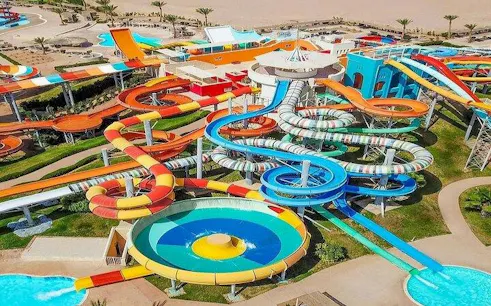 Makadi Water World Aqua Park slides and pools, Hurghada.