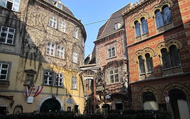 Medieval buildings in Vienna's historic center, part of the self-guided Great Plague exploration game.