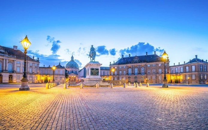 Amalienborg Palace Square with equestrian statue, Copenhagen self-guided walking tour.