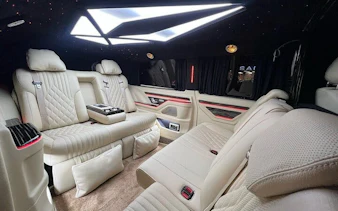 Luxurious interior of a private transfer vehicle at Antalya Airport.