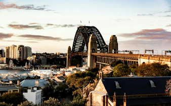 Sydney Harbour Bridge view from The Rocks, part of the self-guided audio walking tour to the Opera House.