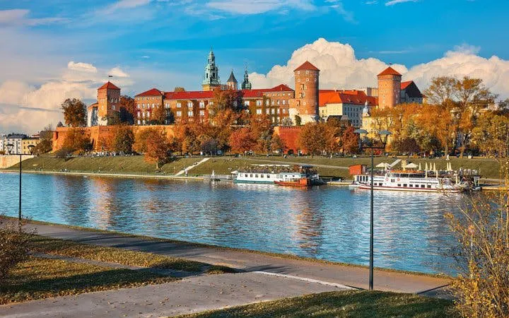 Wawel Castle and Vistula River in Krakow during a self-guided walking tour.