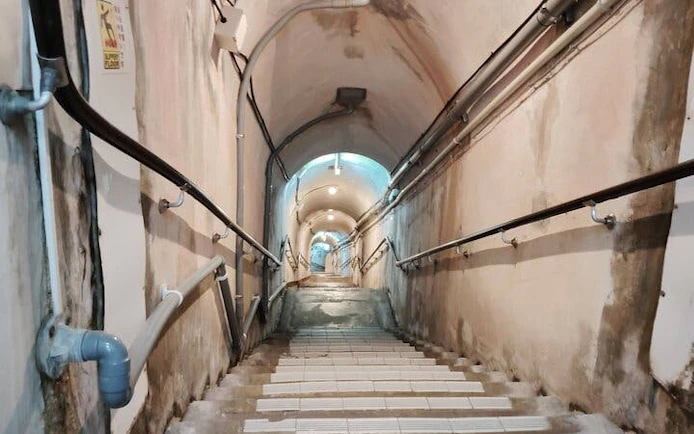 Staircase leading to Okinawa's WWII Navy Underground Headquarters in Naha.