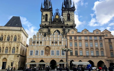 Týn Church in Prague's Old Town Square, part of the Ghosts of Gothic Prague exploration game.