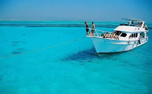 Glass boat on clear blue sea during Sharm El Sheikh trip.
