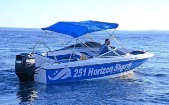 Speedboat on the water during a private ride along Sharm El Sheikh shoreline.