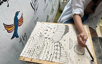 Batik painting in progress at a workshop with Hmong artisans in Ta Van.