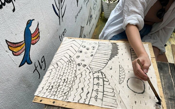 Batik painting in progress at a workshop with Hmong artisans in Ta Van.
