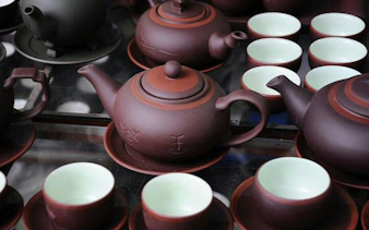 Ceramic teapots and cups at Bat Trang Ceramic Village, Hanoi.