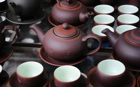 Ceramic teapots and cups at Bat Trang Ceramic Village, Hanoi.