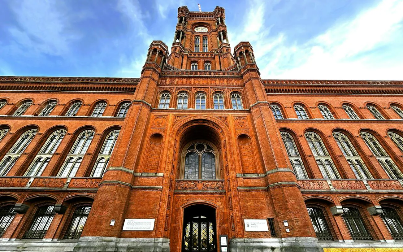 Red Town Hall facade in Berlin, part of the Old Town self-guided audio walk.