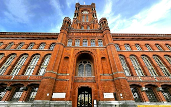 Red Town Hall facade in Berlin, part of the Old Town self-guided audio walk.