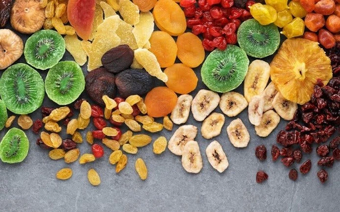 Dried fruits assortment at Sapa local market, Vietnam.