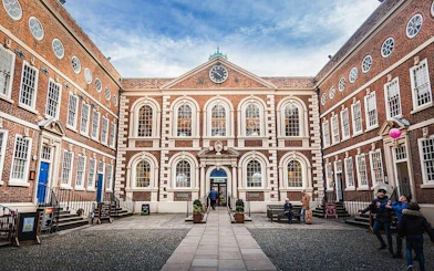 Liverpool Bluecoat courtyard with historic architecture, part of the Haunted Liverpool exploration game.