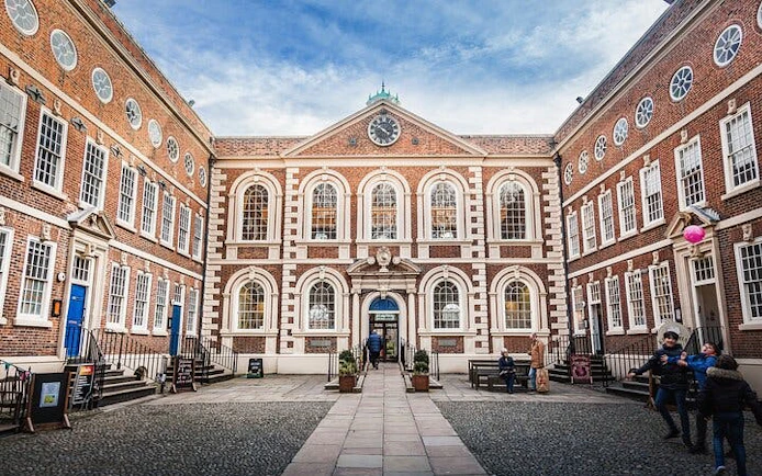 Liverpool Bluecoat courtyard with historic architecture, part of the Haunted Liverpool exploration game.