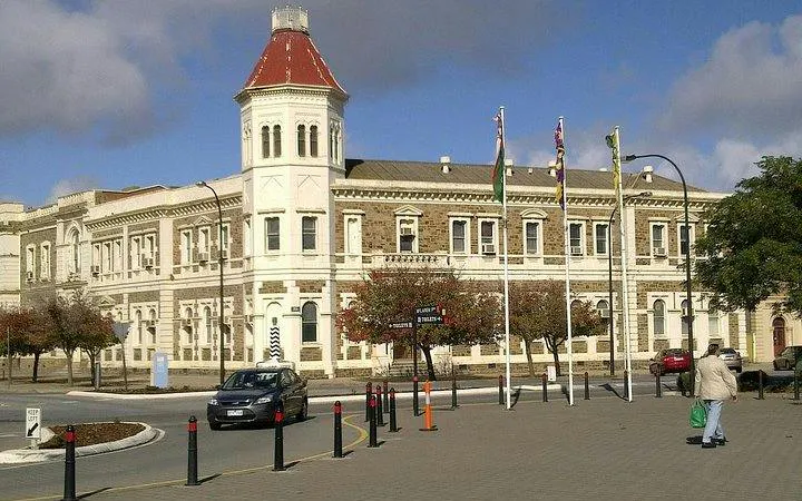 Historic Adelaide building with tower on self-guided audio tour route.