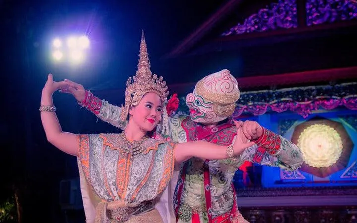 Traditional Lanna dancers performing at Khum Khantoke in Chiang Mai.