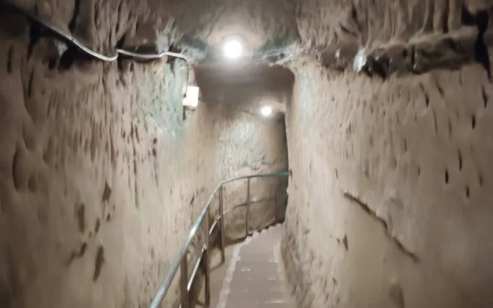 Underground tunnel with lights in Okinawa's WWII Navy HQ, Naha.