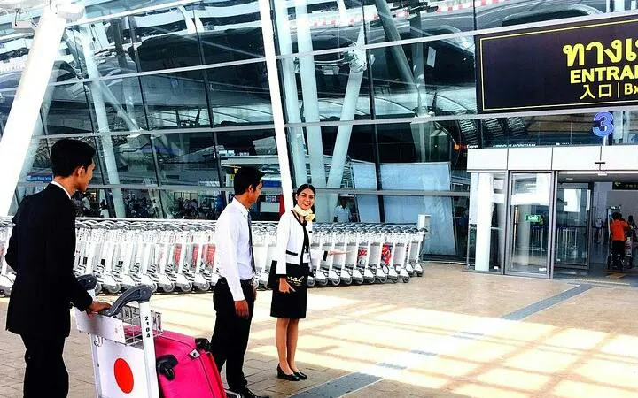 Guided fast track service at Don Mueang Airport entrance, Bangkok.