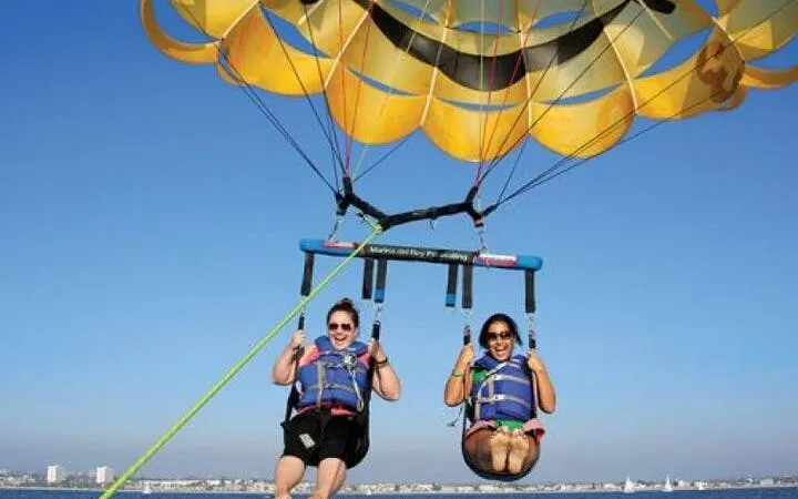 Parasailing over the Red Sea with a speedboat in Sharm El Sheikh.