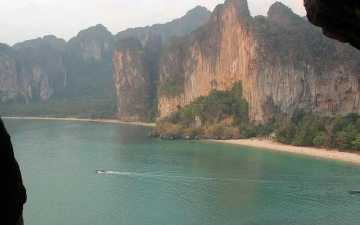 Railay Beach cliffs and coastline, Krabi, ideal for guided rock climbing tours.