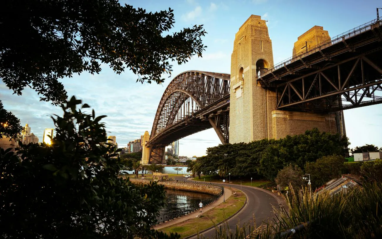 Sydney Harbour Bridge view from The Rocks, part of the self-guided audio walking tour to the Opera House.