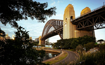 Sydney Harbour Bridge view from The Rocks, part of the self-guided audio walking tour to the Opera House.